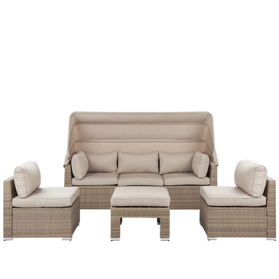 Loungesæt med bord 5 personers COCCOLIA PE-rattan Beige