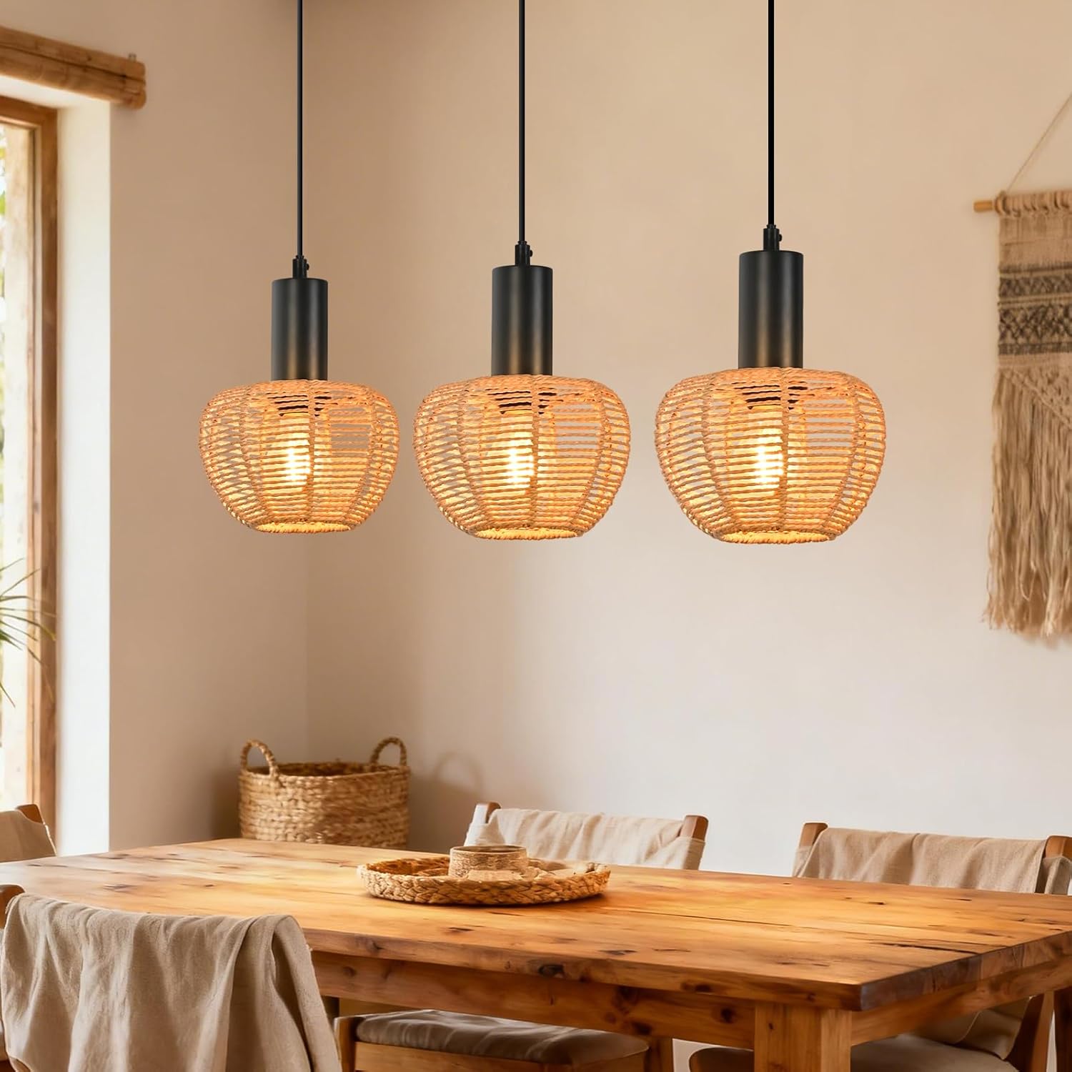 NETTLIFE pendellampe retro boheme rattan pendellampe, 3 lyskilder E27