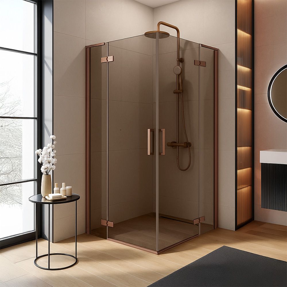 REA brusekabine Hugo Double 90x90 90x90 Børstet kobber, 90x90x200,5cm