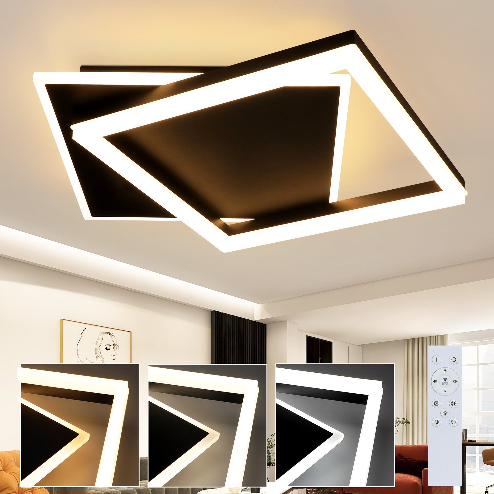 NETTLIFE LED - loftlampe til soveværelset, sort, dæmpbar, 42 W, moderne, med fjernbetjening