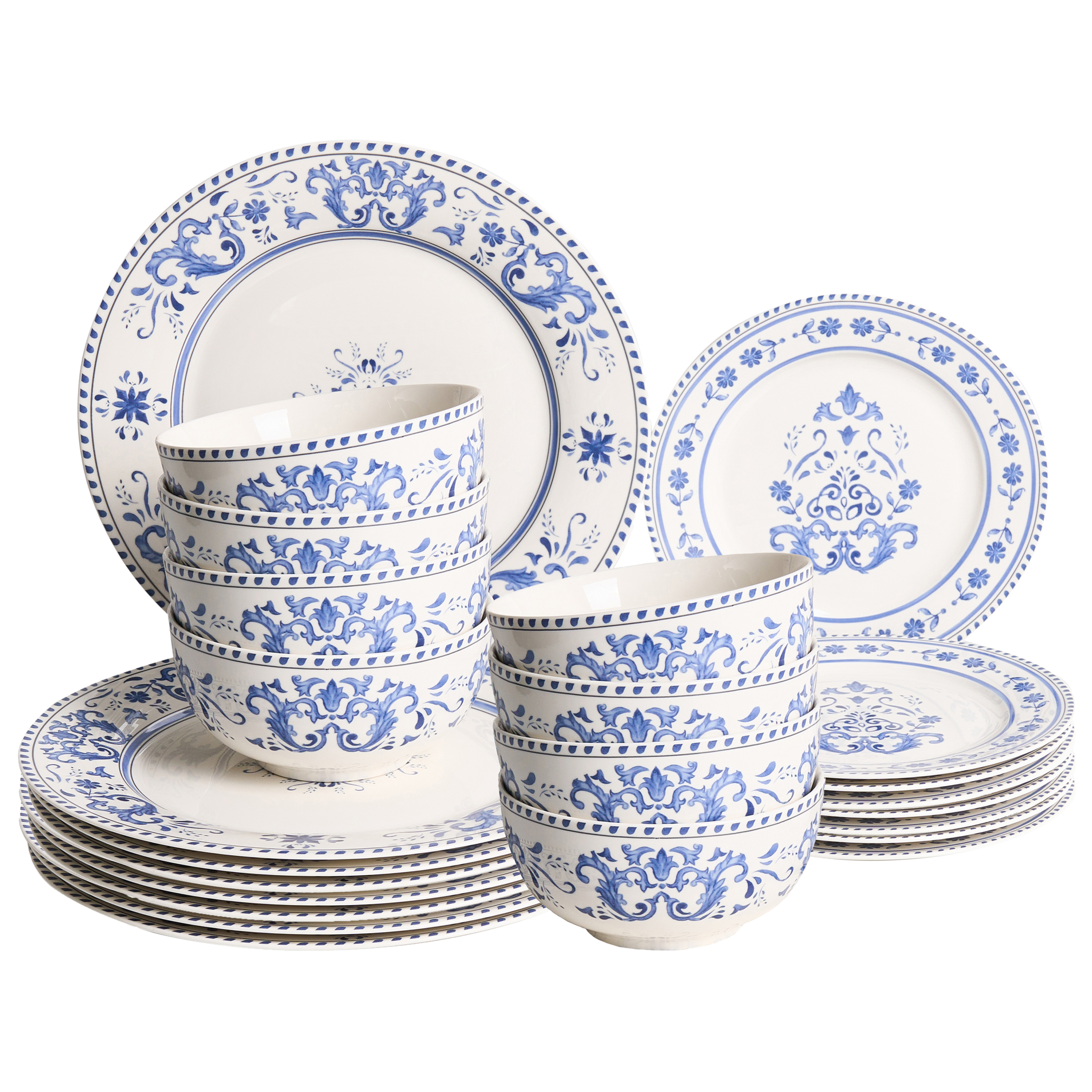 Sæt med 24 stykker service GALANGAL Porcelæn Hvid/blå