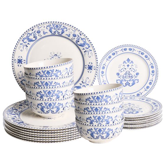 Sæt med 24 stykker service GALANGAL Porcelæn Hvid/blå