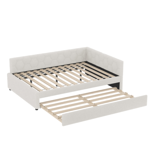 Sovesofa 140 x 200 cm, hvid, ribbebund + nattelampe + USB-C + fleece + MDF