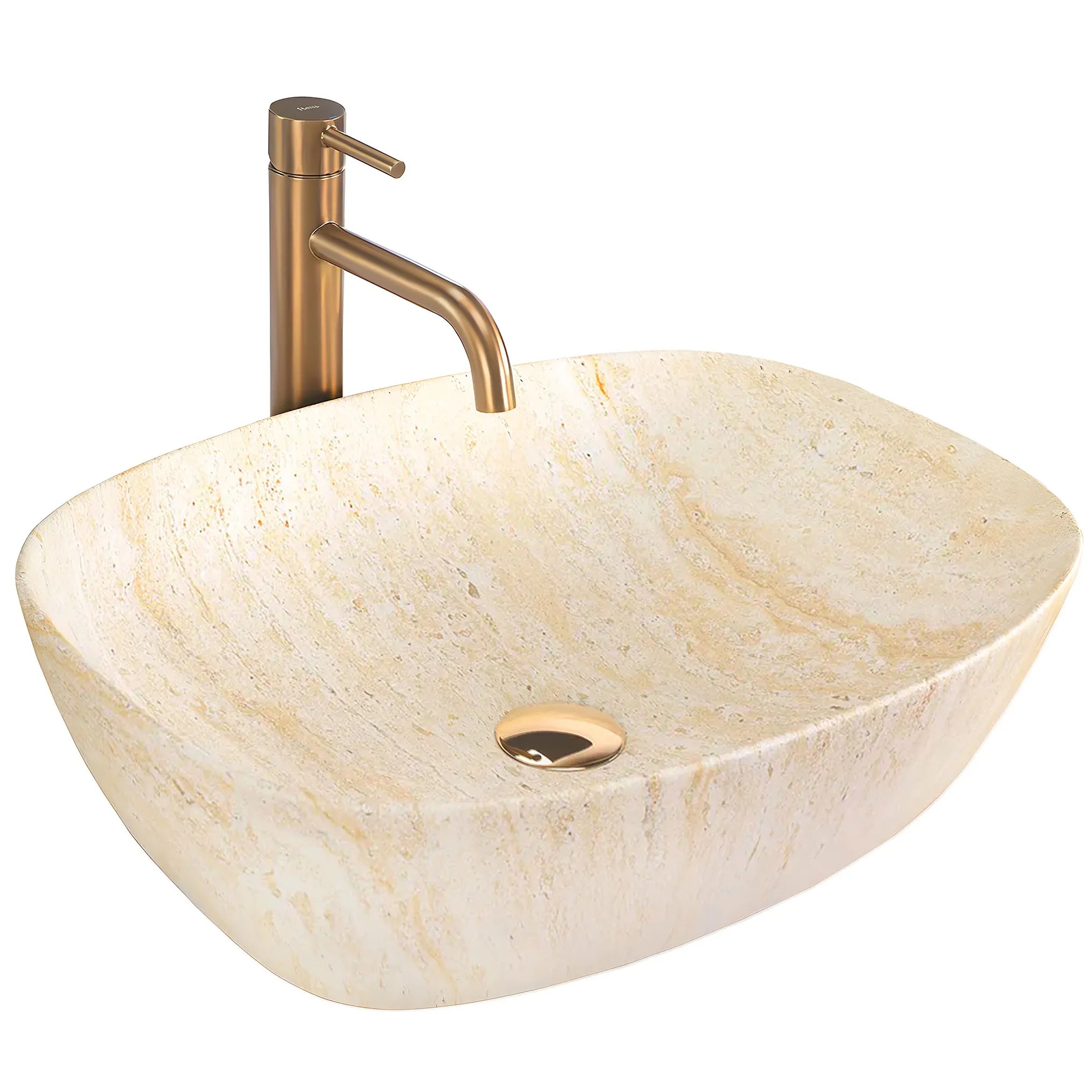REA bordmonteret håndvask Freja Travertine Matt Beige, 51x39,5x14cm