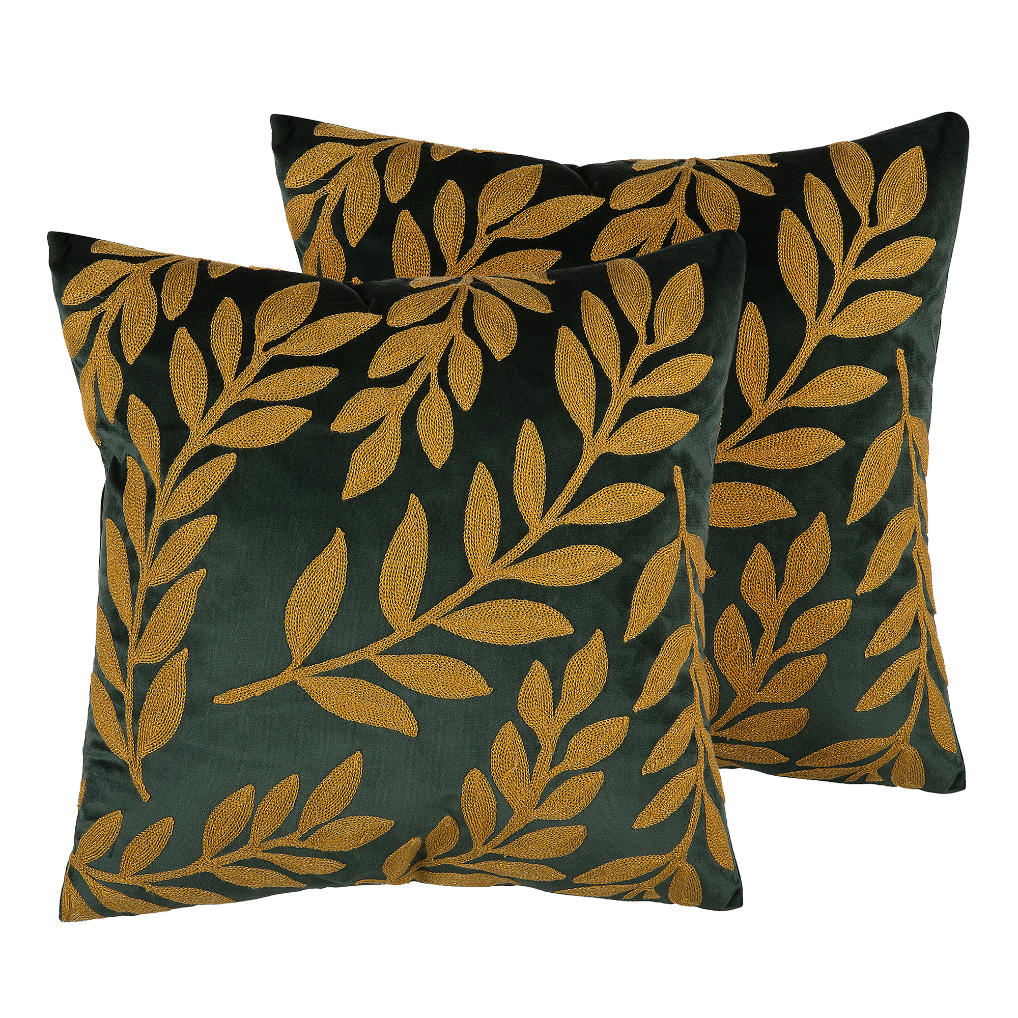 Sæt af 2 pyntepuder MISTLETOE 45 x 45 cm Velour Grøn Guld Plante mønster