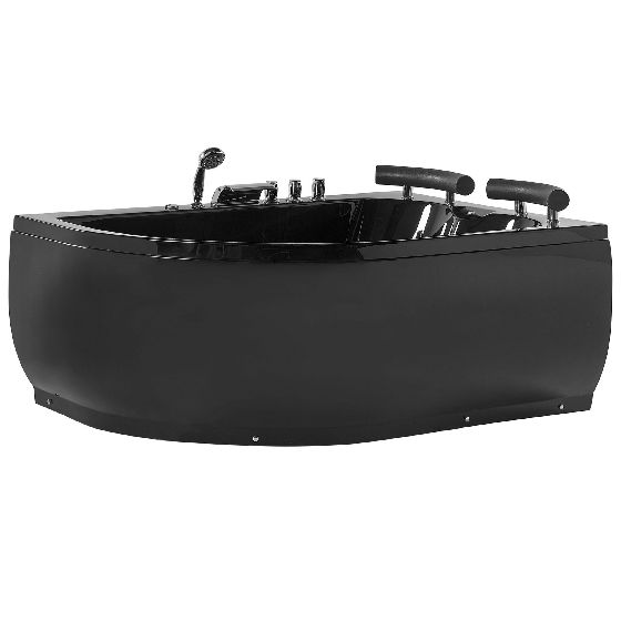 Hjørne-boblebad med LED PARADISO 158 x 113 cm Sort Venstrevendt