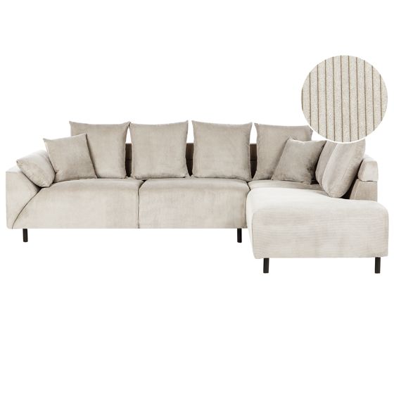 Hjørnesofa 4 personers LUNNER Fløjl Beige Venstrevendt