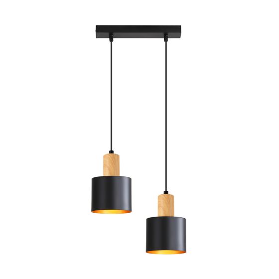 NETTLIFE Vintage pendellampe sort og guld - loftslampe til spisestue, justerbar højde til køkkenbord og køkkenø, E27, 2 lamper (pærer medfølger ikke)
