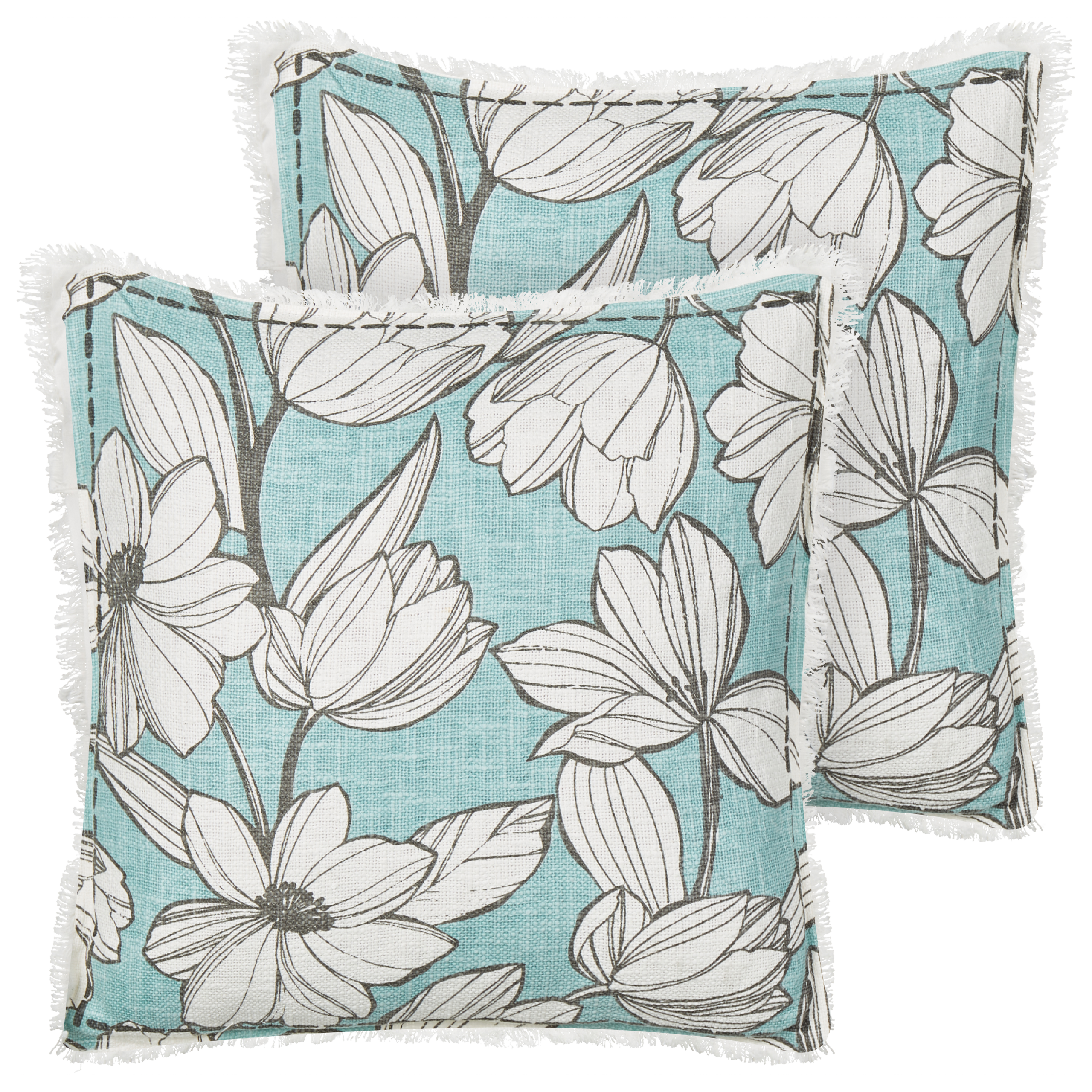 Sæt af 2 pyntepuder CYANOTIS 45 x 45 cm Bomuld Himmelblå Blomstermønster