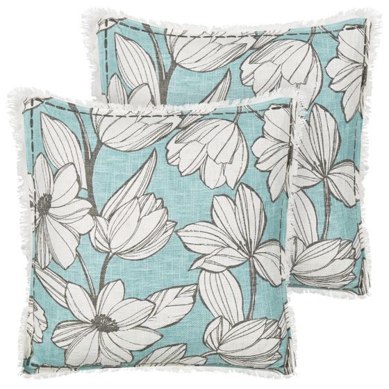 Sæt af 2 pyntepuder CYANOTIS 45 x 45 cm Bomuld Himmelblå Blomstermønster