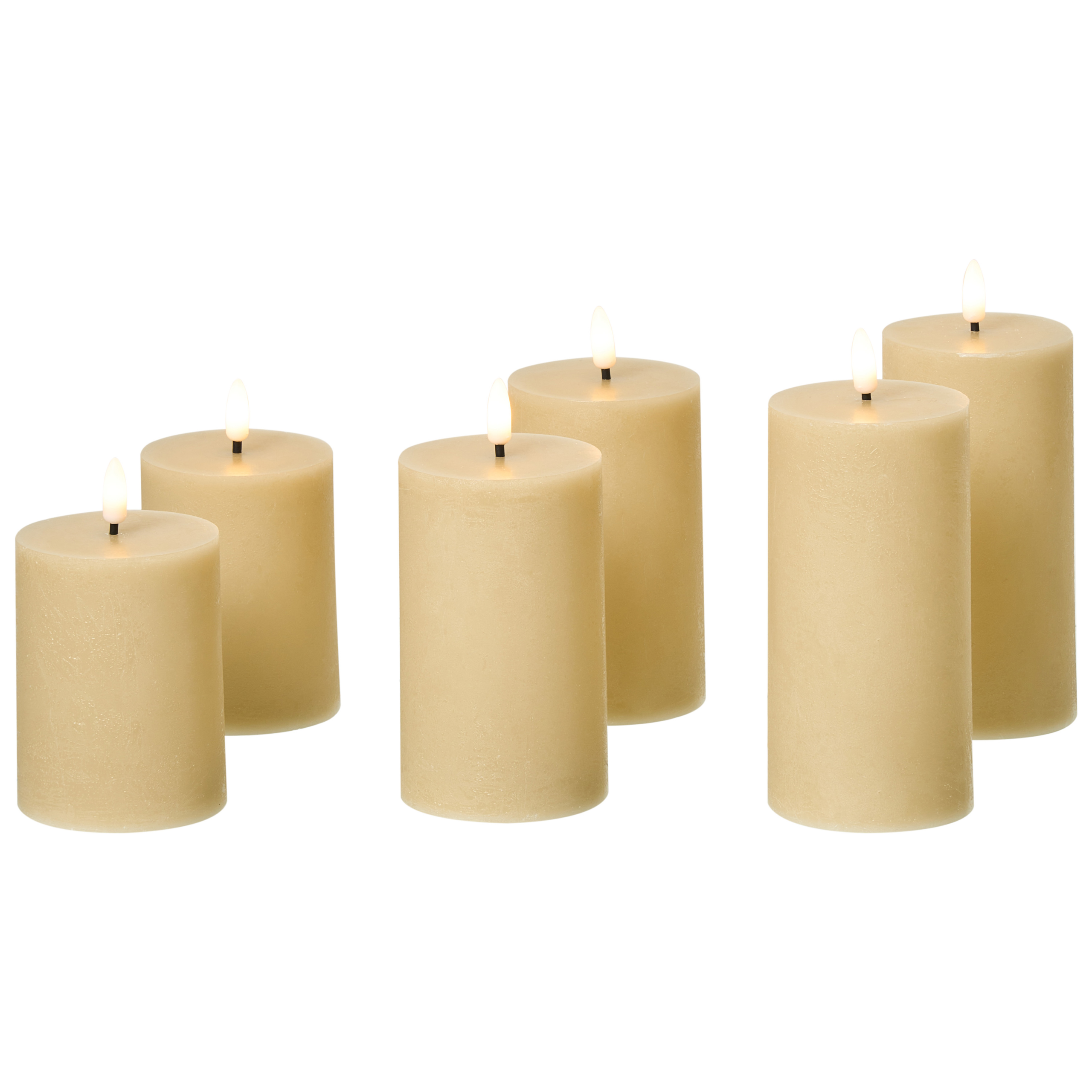 Sæt af 6 LED-stearinlys BRAISE 10/13/15 cm Beige
