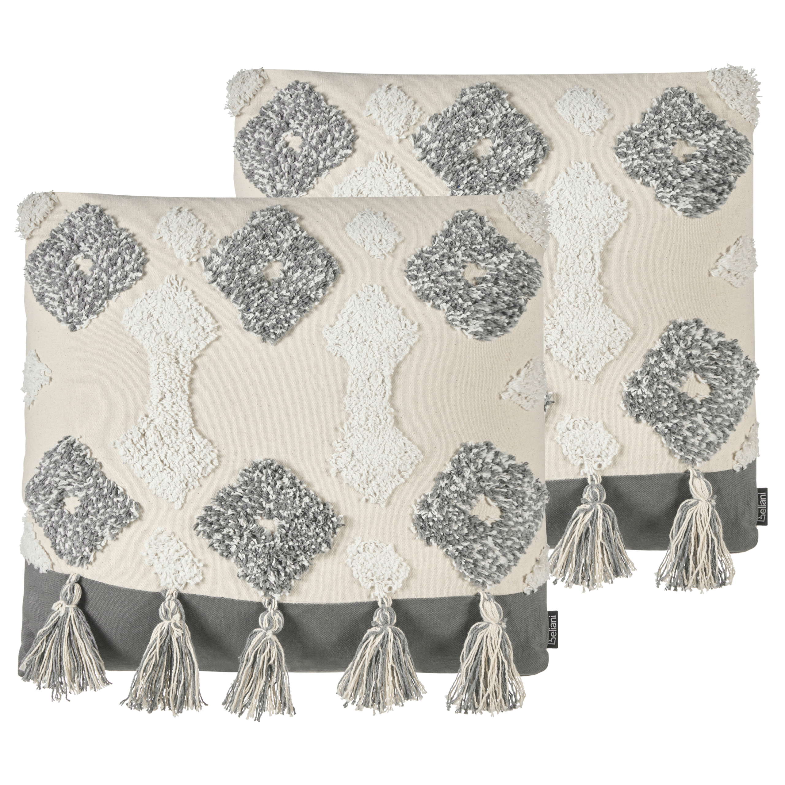 Sæt af 2 pyntepuder ALOCASIA 45 x 45 cm Bomuld Beige Geometrisk mønster