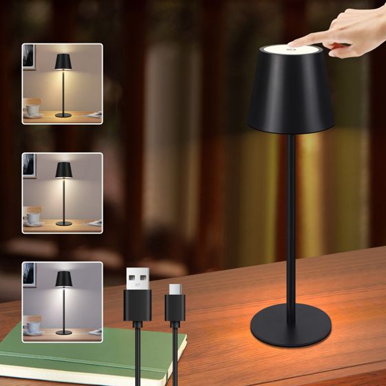 Nettlife trådløs sengebordslampe, 2600m Ah LED, genopladelig udendørs bordlampe, touch, sort, med USB