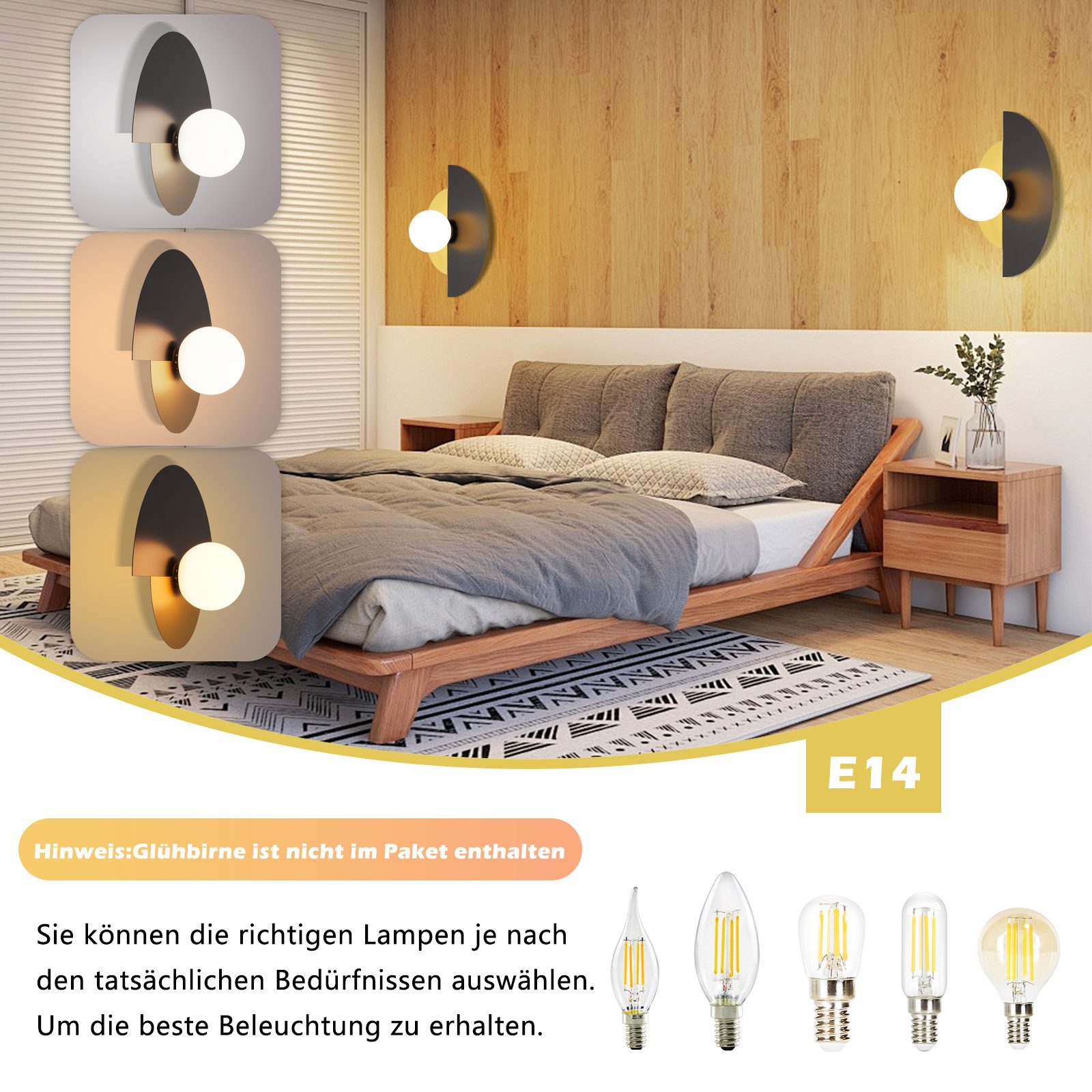 NETTLIFE sort og guld væglampe til gangen, vintage-stil glas og metal, moderne design, E14