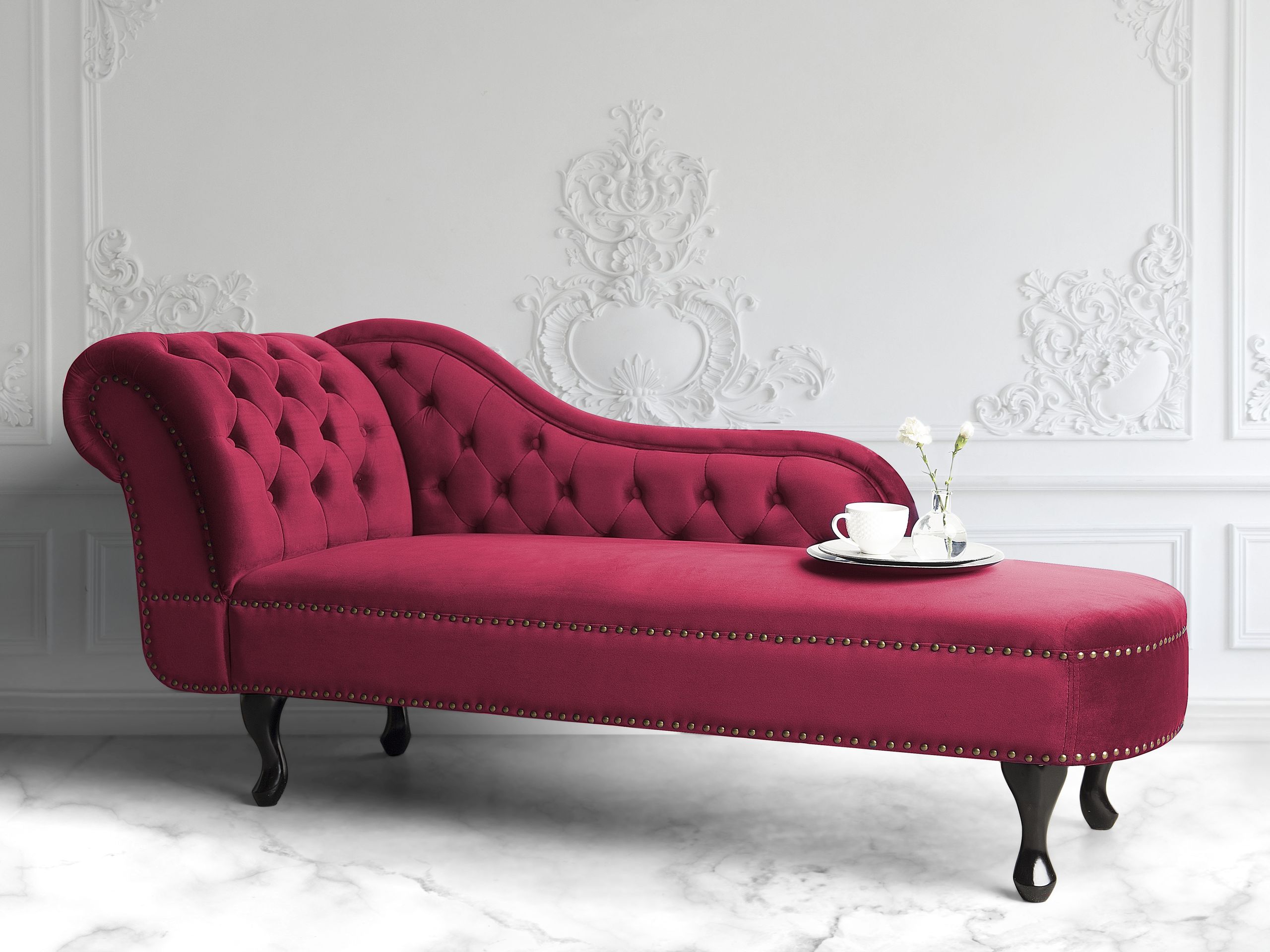 Venstrevendt chaiselong NIMES Velour Bordeaux