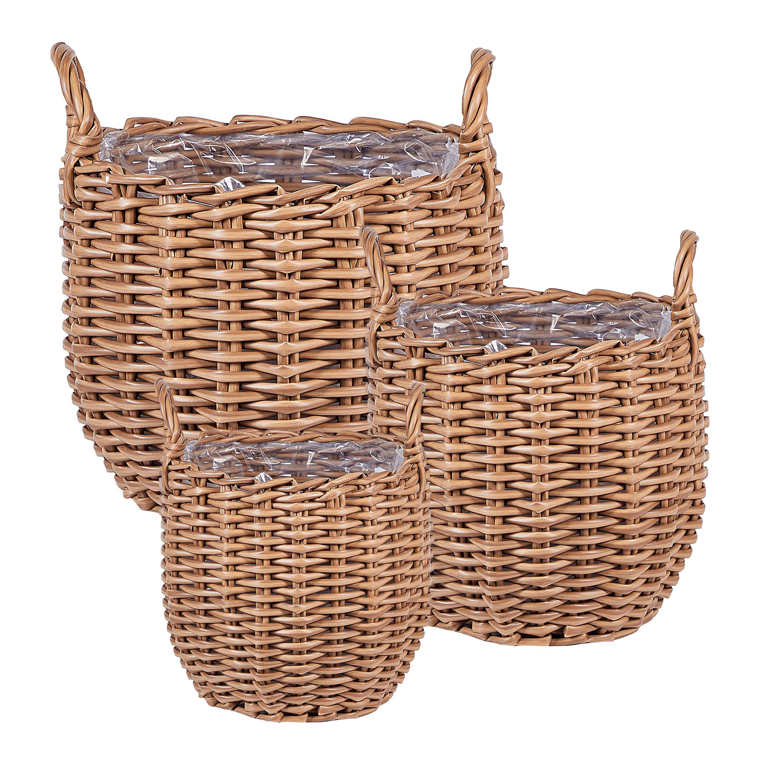 Sæt af 3 flet kurve til planter AUCUBA 26/34/44 cm Lysebrun