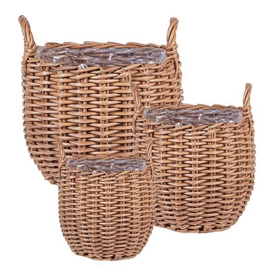 Sæt af 3 flet kurve til planter AUCUBA 26/34/44 cm Lysebrun