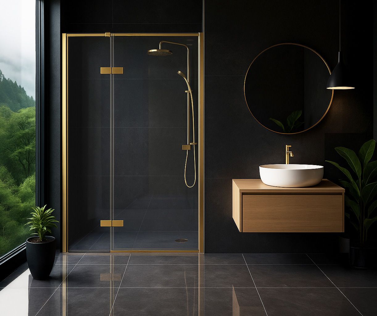 REA brusedør Atlas 100 Højre + magnetliste Børstet guld, 100x0,6x200cm