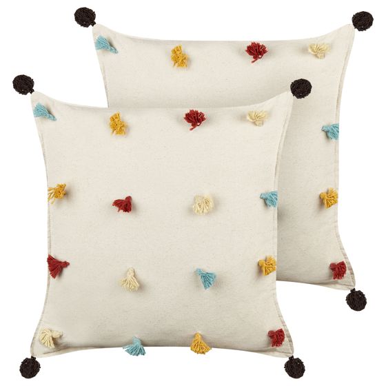 Sæt af 2 pyntepuder FUSSEL 45 x 45 cm Bomuld Lys Beige