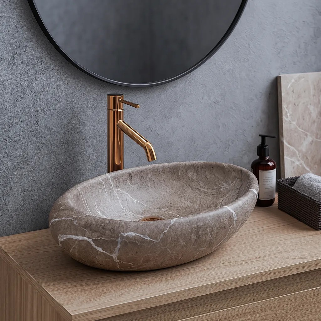 REA bordmonteret håndvask ROXY B STONE NATURE Grå, 49x31x13,5cm