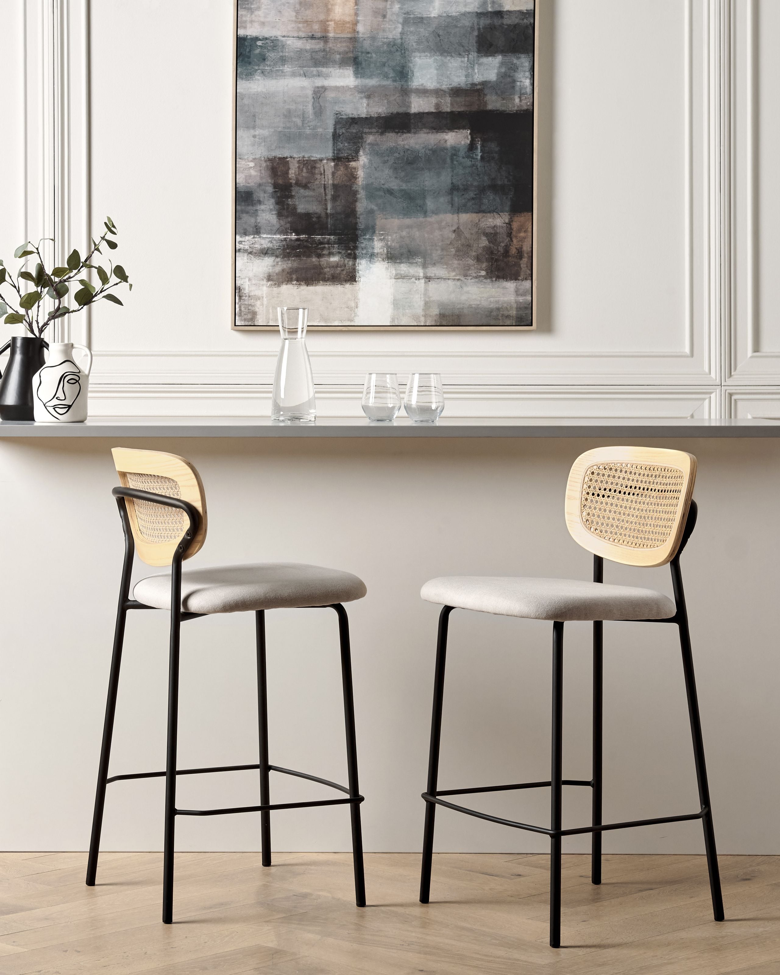 Sæt med 2 barstole MAYETTA Rattan Lys Beige
