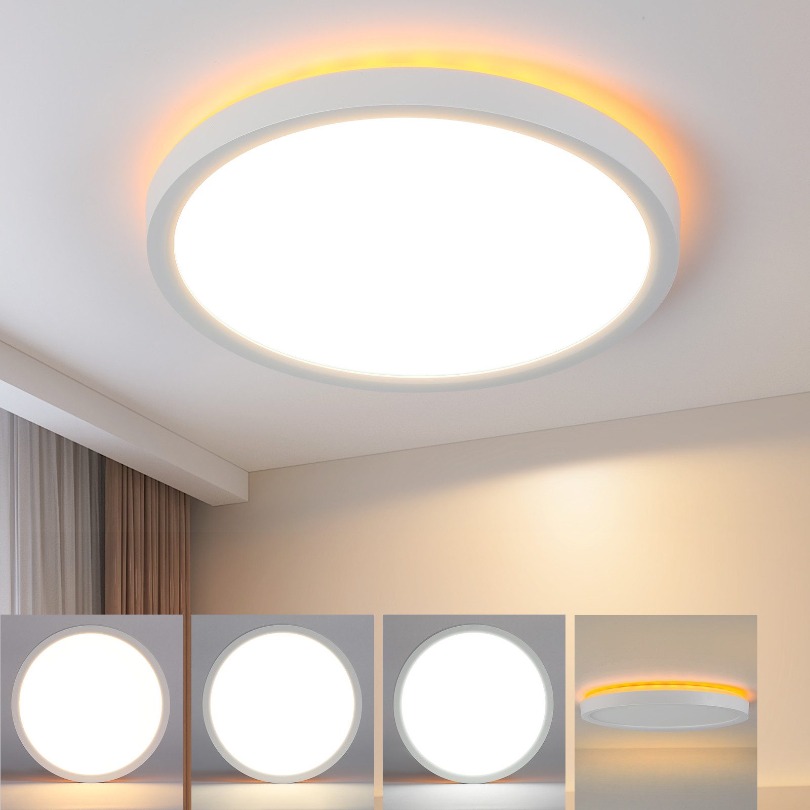 NETTLIFE LED - loftlampe sort, flad, 22 cm, 18 W, dæmpbar, til soveværelse, køkken, 3000 k - 6500 k