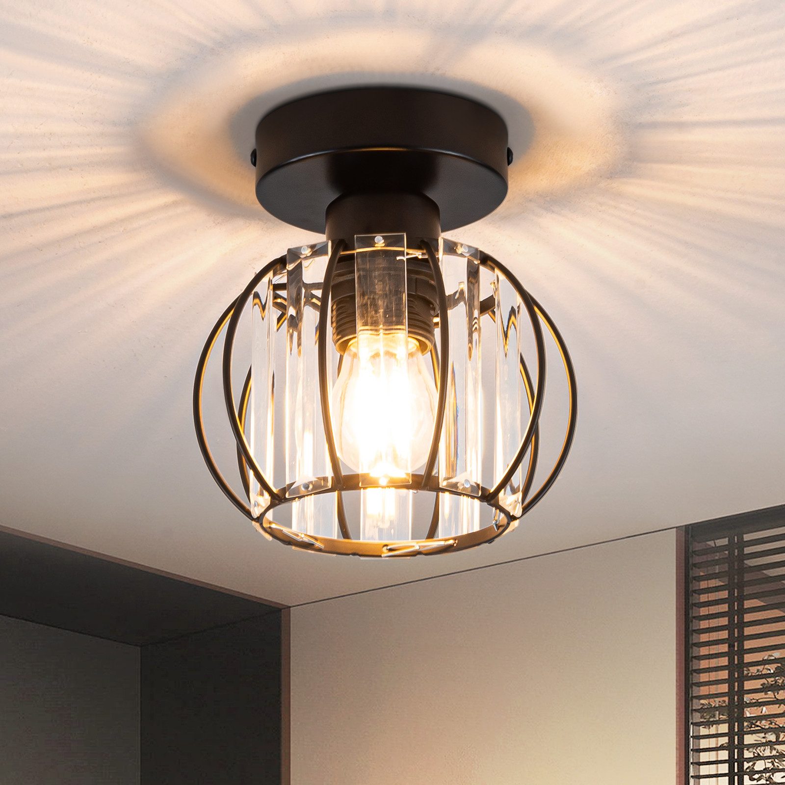 NETTLIFE moderne, sort, krystal loftslampe, E27, vintage - køkken, lampe, med metalramme