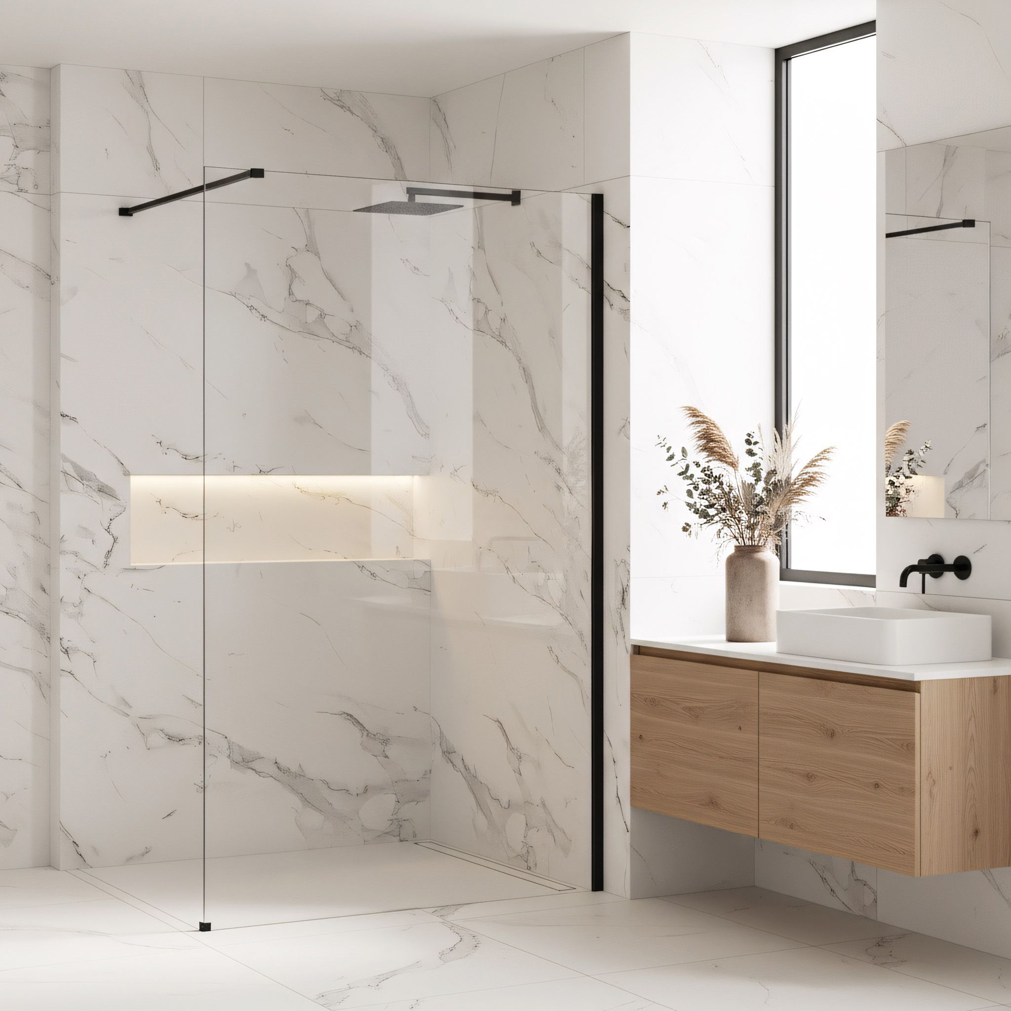 REA brusevæg Flexi Transparent 120 Sort, 120x120x195cm