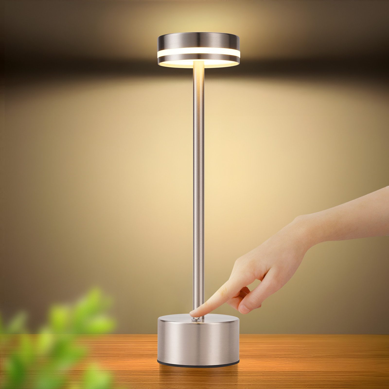 NETTLIFE batteridrevet bordlampe trådløs LED-bordlampe 3000k-6500k dæmpbar sengelampe med USB-C sølvfarvet touch-lampe