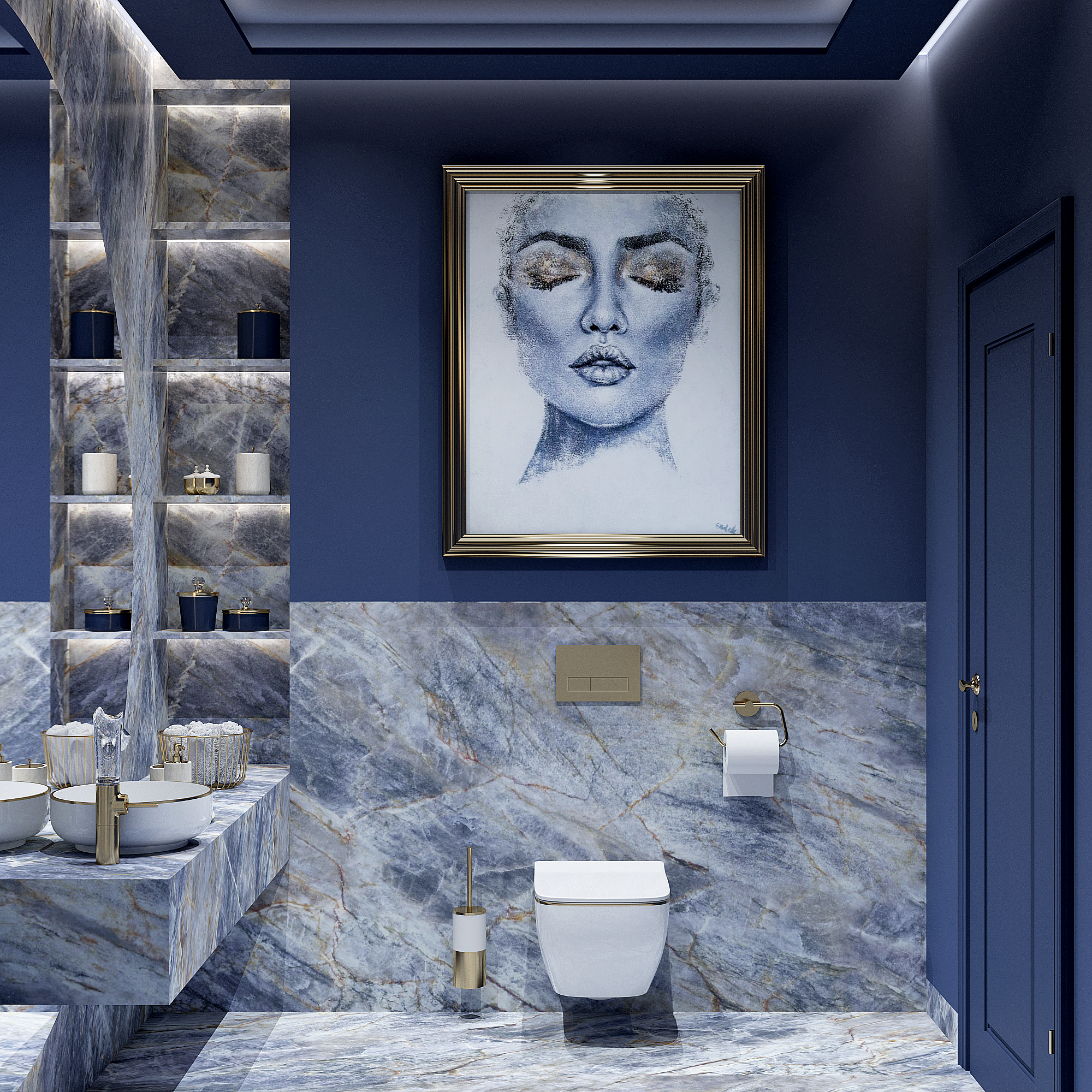 REA væghængt toilet CARLO MINI RIMLES DUR/FLAT/ZM Hvid/Guld, 49x37x33cm
