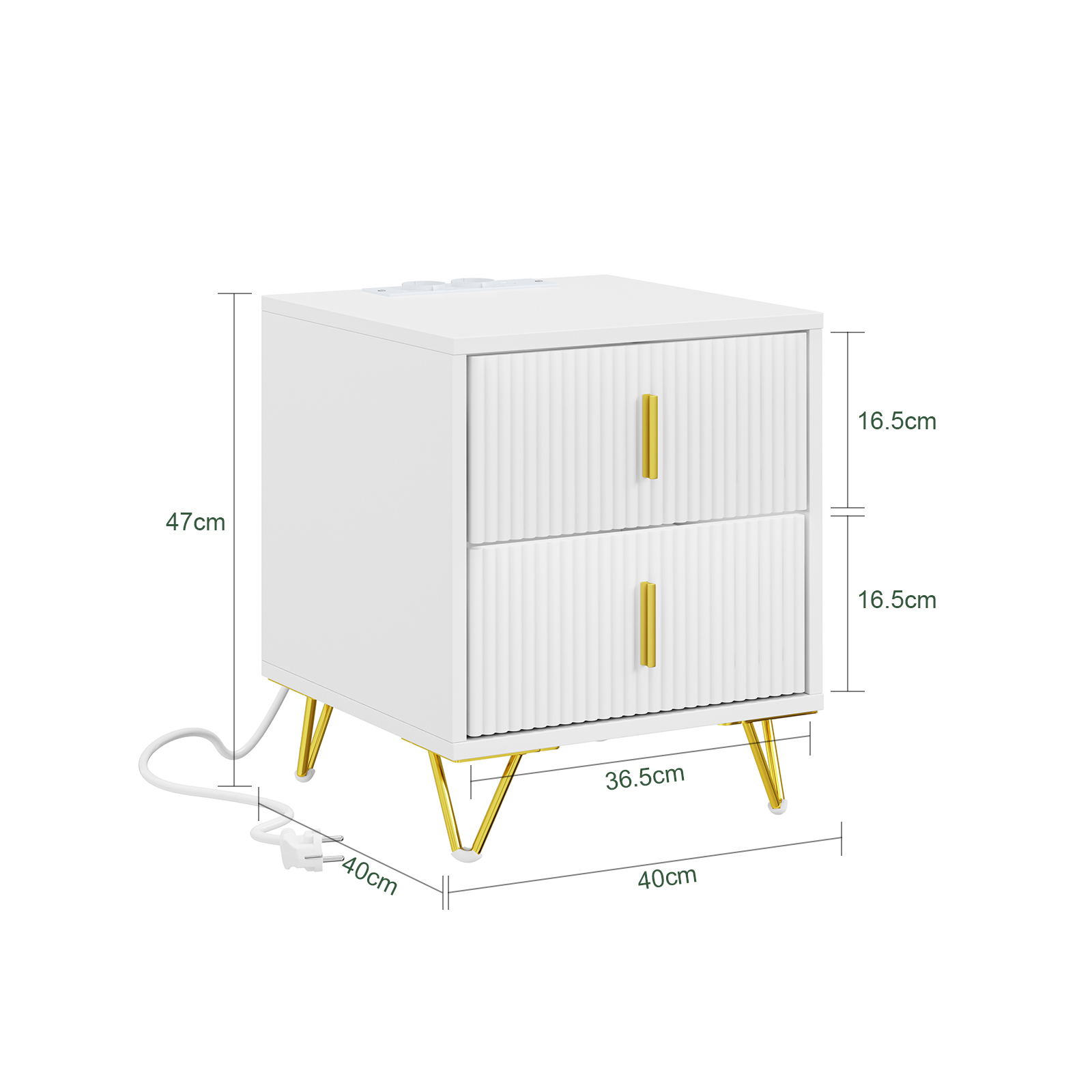 Nattbord med 2 skuffer, hvid, 40.0x36.5x47.0 cm, FBT115-E-W