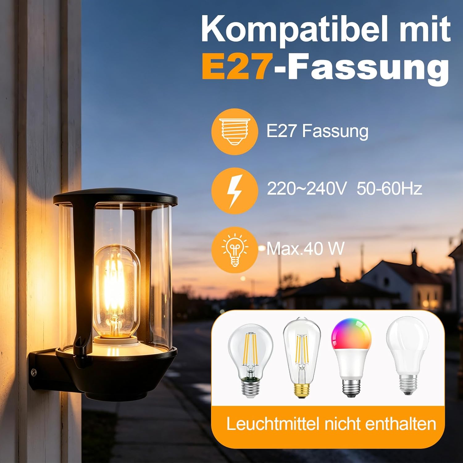 NETTLIFE IP65 E27 sort LED udendørs væglampe, vandtæt lampe til husfacade, have, altan, maks. 40W (pære medfølger ikke)