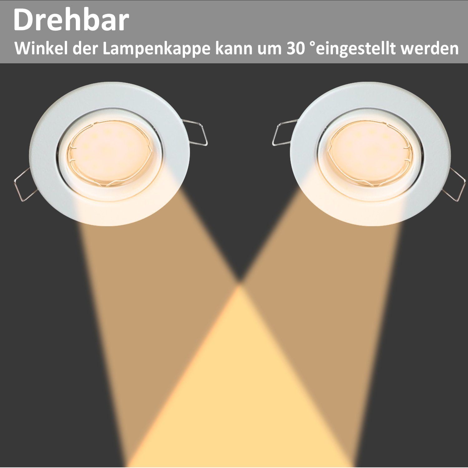 NETTLIFE Indbygget rammesæt, 6 stk. indbyggede spotlights, GU10, indbygget ramme, hvid, 50 mm, rund, metal