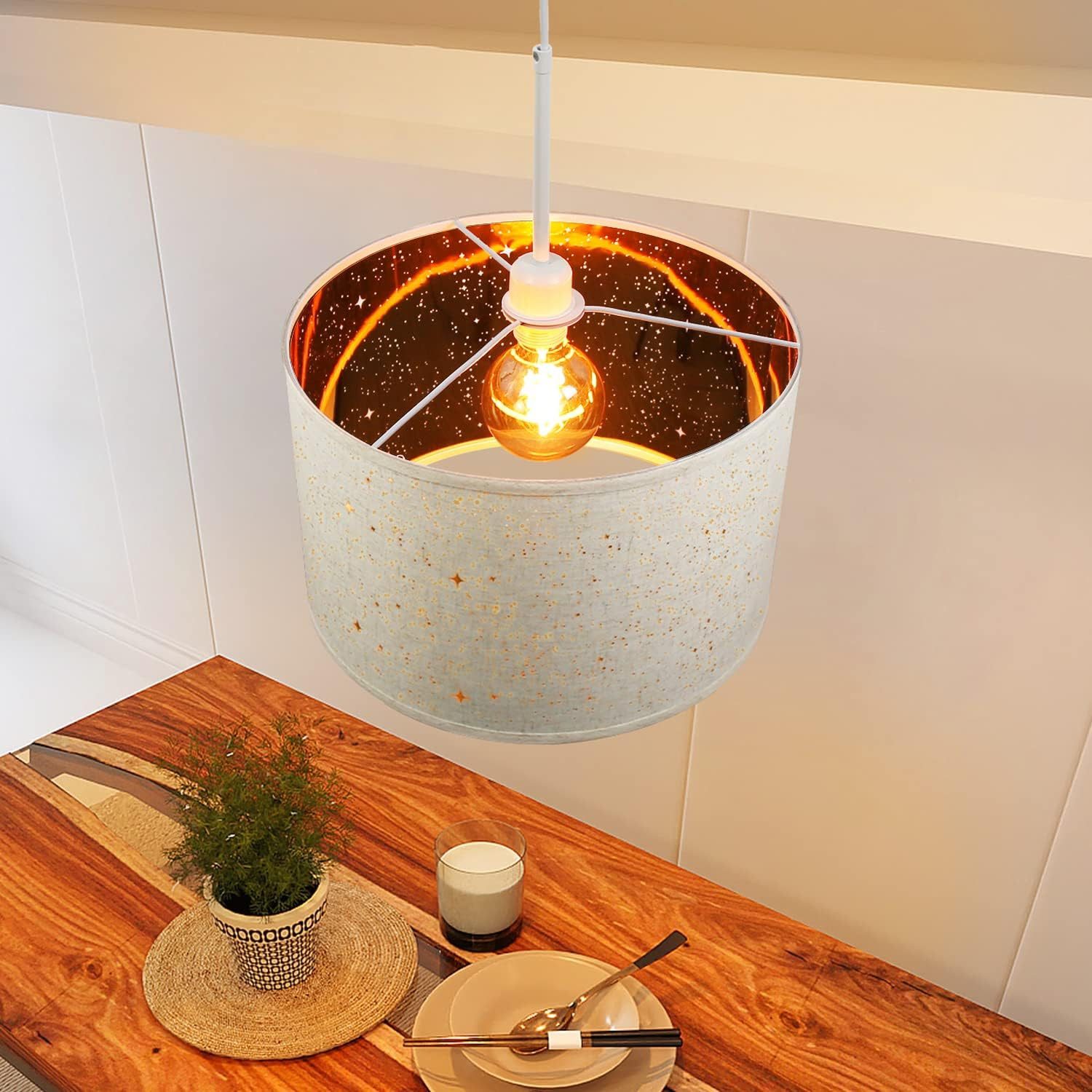 NETTLIFE hvid metalpendellampe, diameter 38 cm, E27, 38 cm, moderne, med stofskærm uden pære