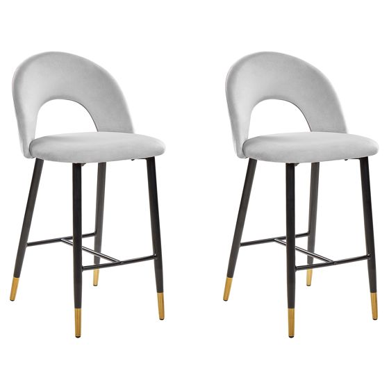 Sæt med 2 barstole FALTON Velour Grå