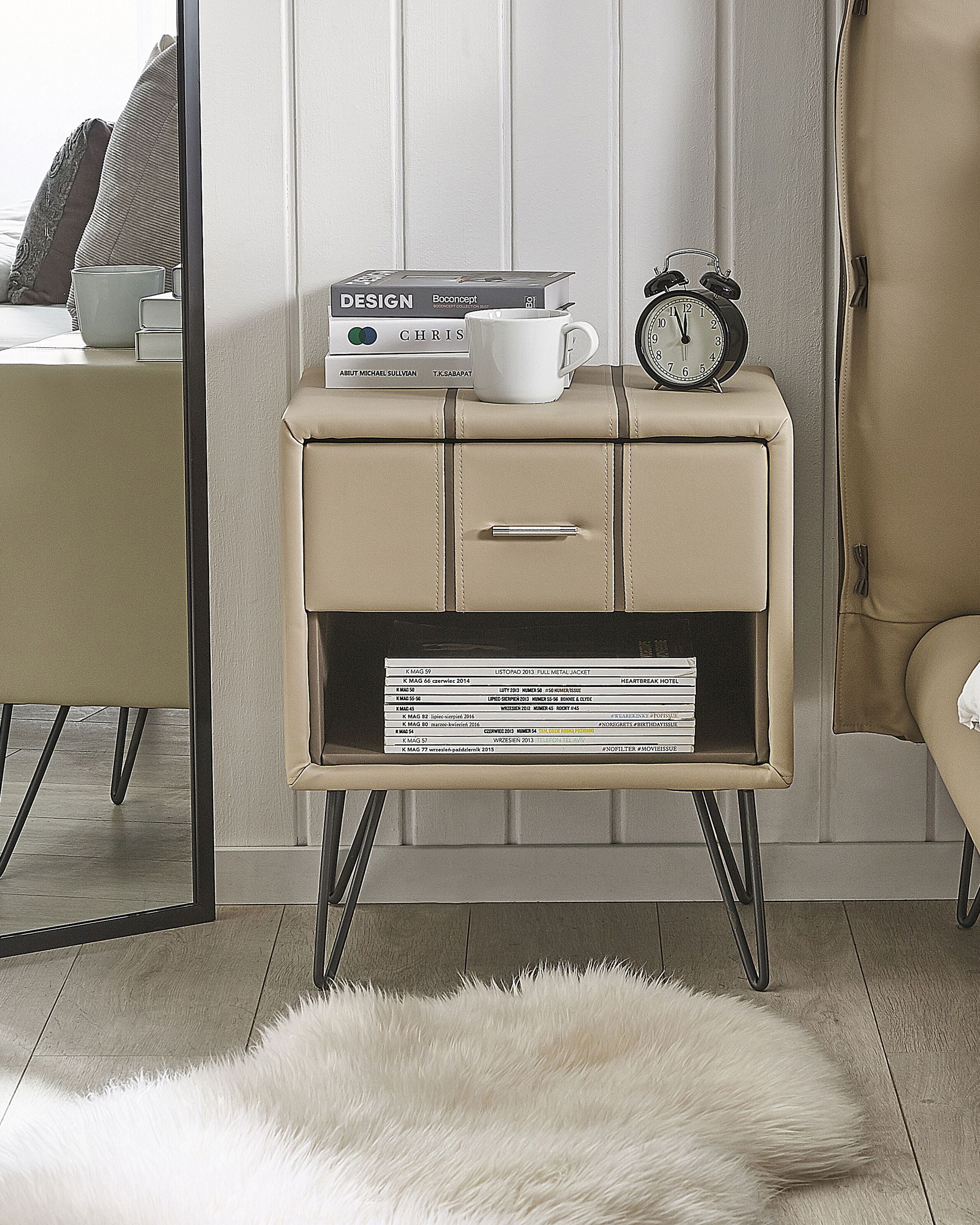 Natbord med 1 skuffe BETIN Kunstlæder Beige