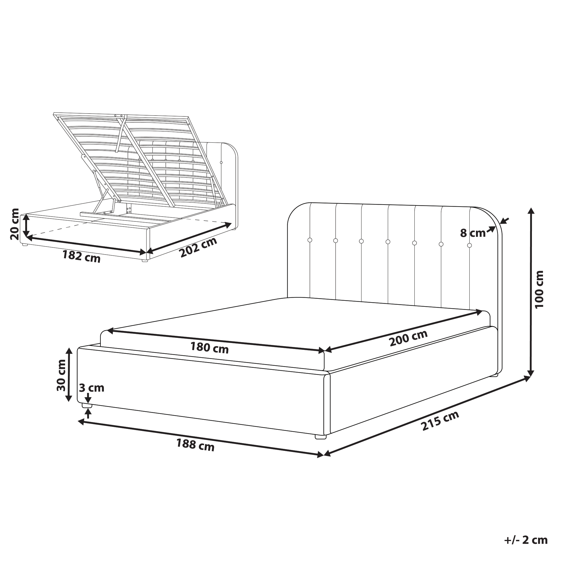 Seng med opbevaring CHALLANS Cremehvid 180 x 200 cm
