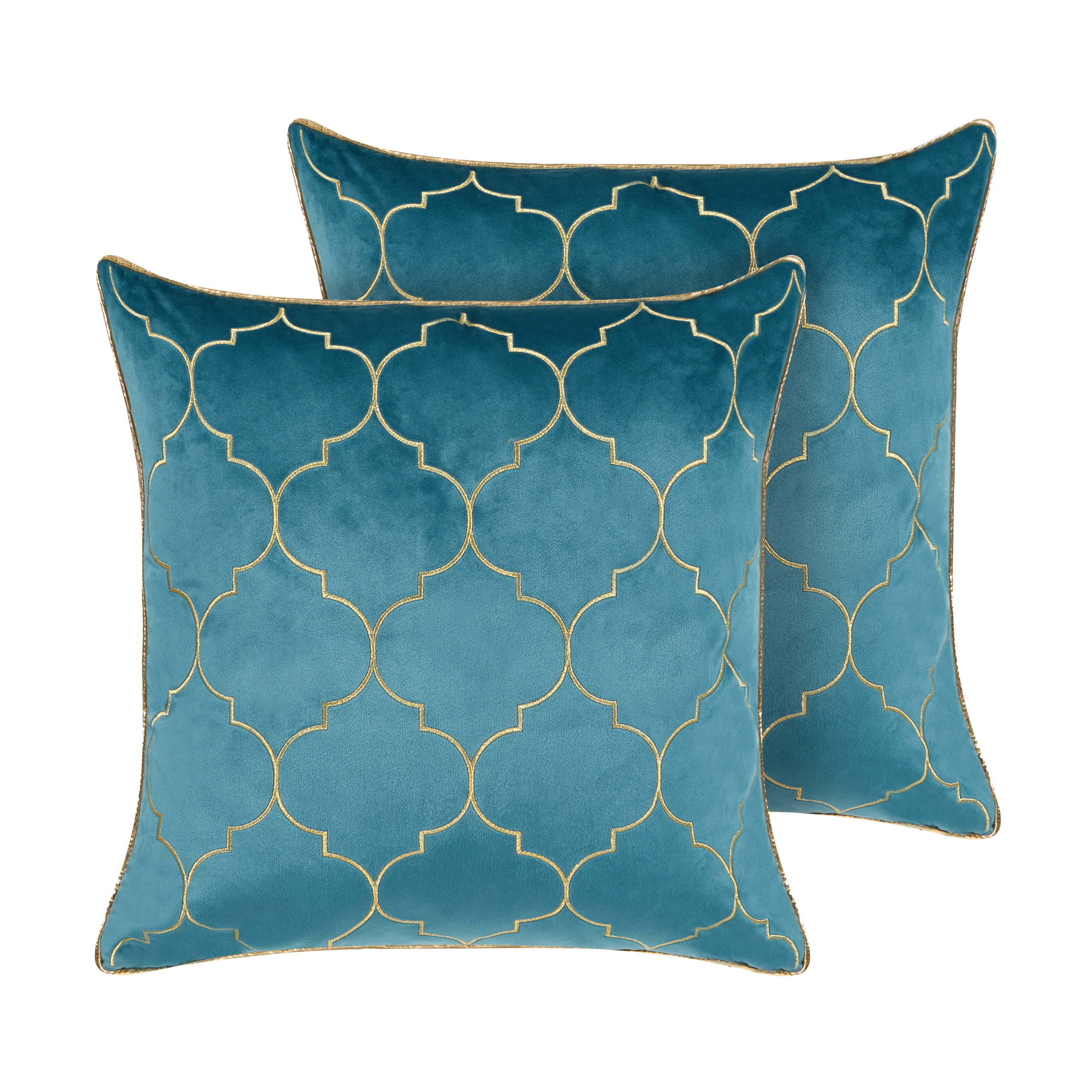 Sæt af 2 pyntepuder ALYSSUM 45 x 45 cm Velour Blå Trellis-mønster