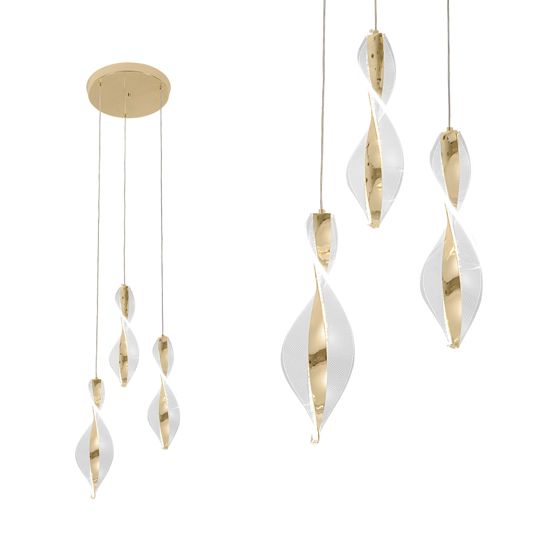 TOOLIGHT hængende loftlampe LED G028-3CPR Guld 113,5x25,5x30cm