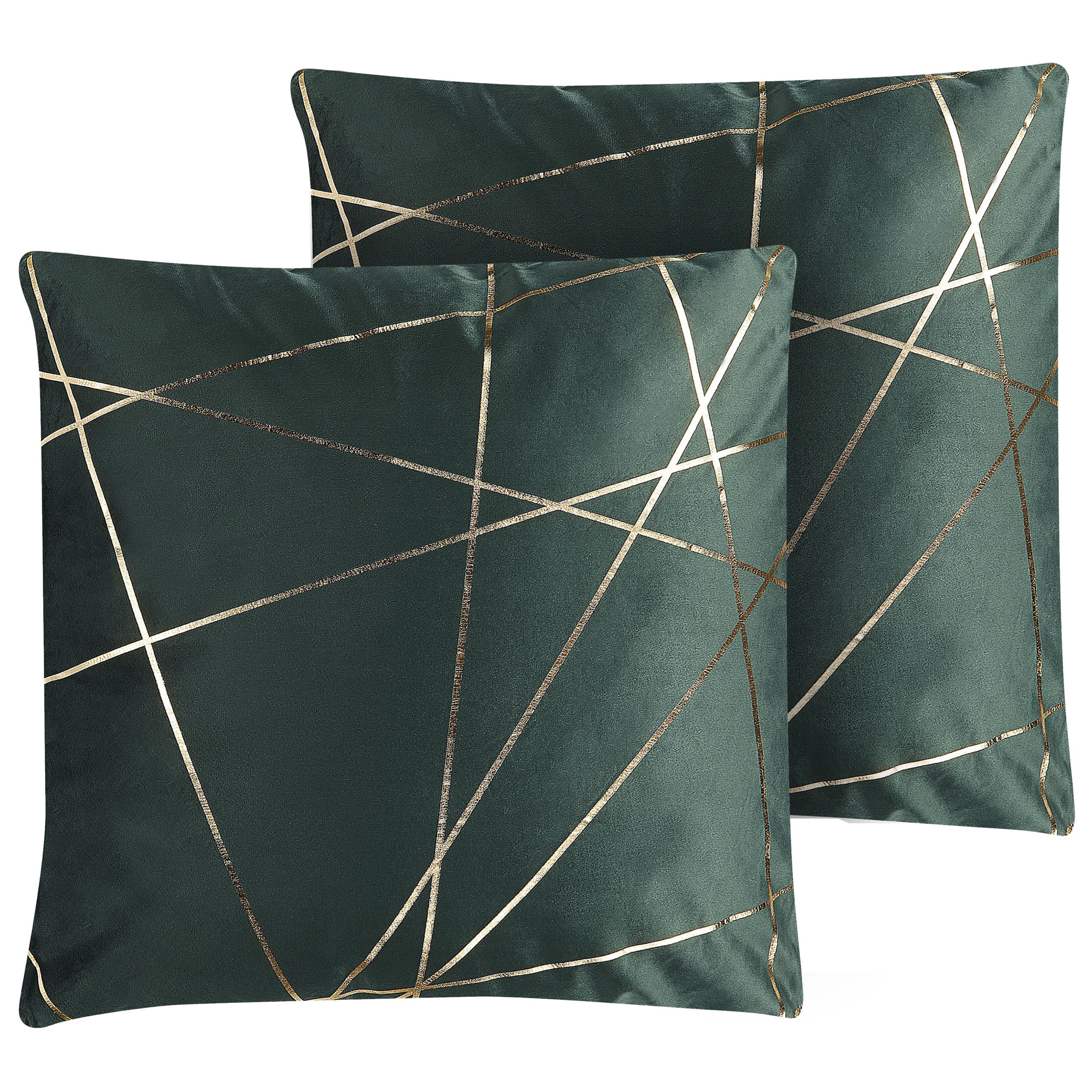Sæt af 2 pyntepuder PINUS 45 x 45 cm Velour Mørkegrøn Geometrisk mønster
