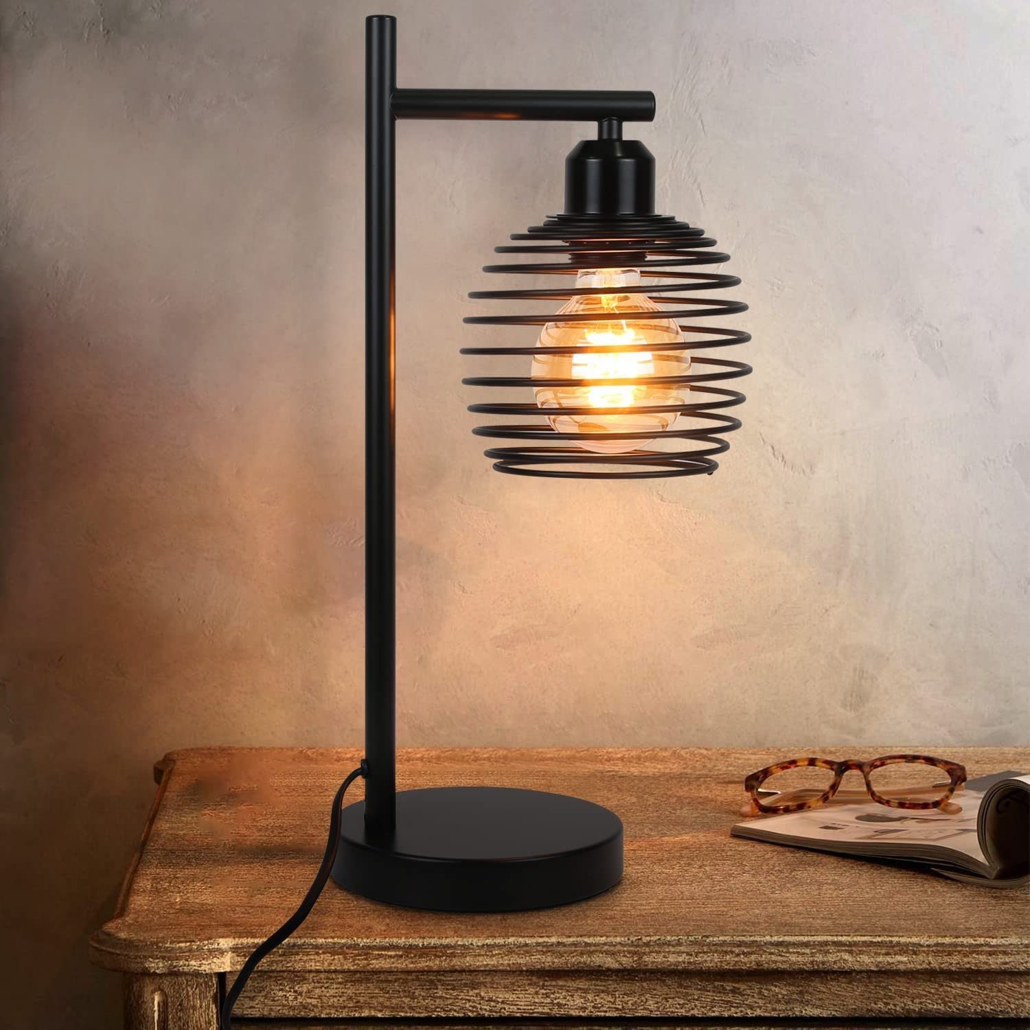 NETTLIFE Vintage - bordlampe, natlampe, E27, sort, soveværelse, industriel, metal, bordlampe, maks. 40w, retro bordlampe
