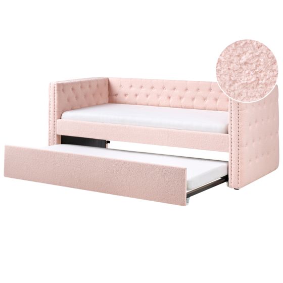 Udtræksseng Boucle GASSIN 90 x 200 cm Pastellrosa