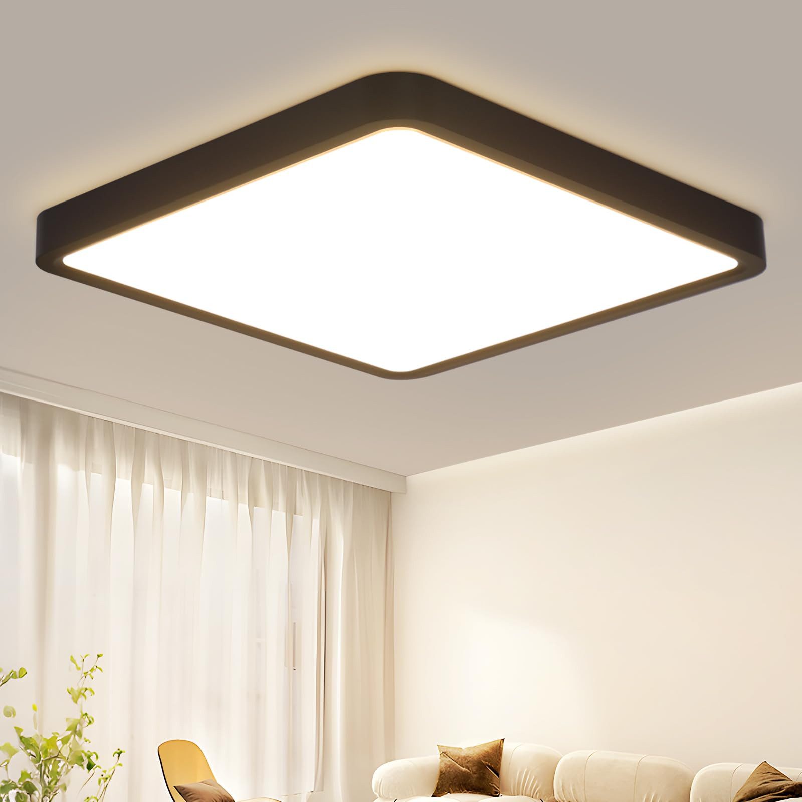 NETTLIFE LED - Loftlampe til badeværelse, 23W, Flad, Pære, Sort, 23cm, Varm Hvid, IP44 Vandtæt Køkkenlampe