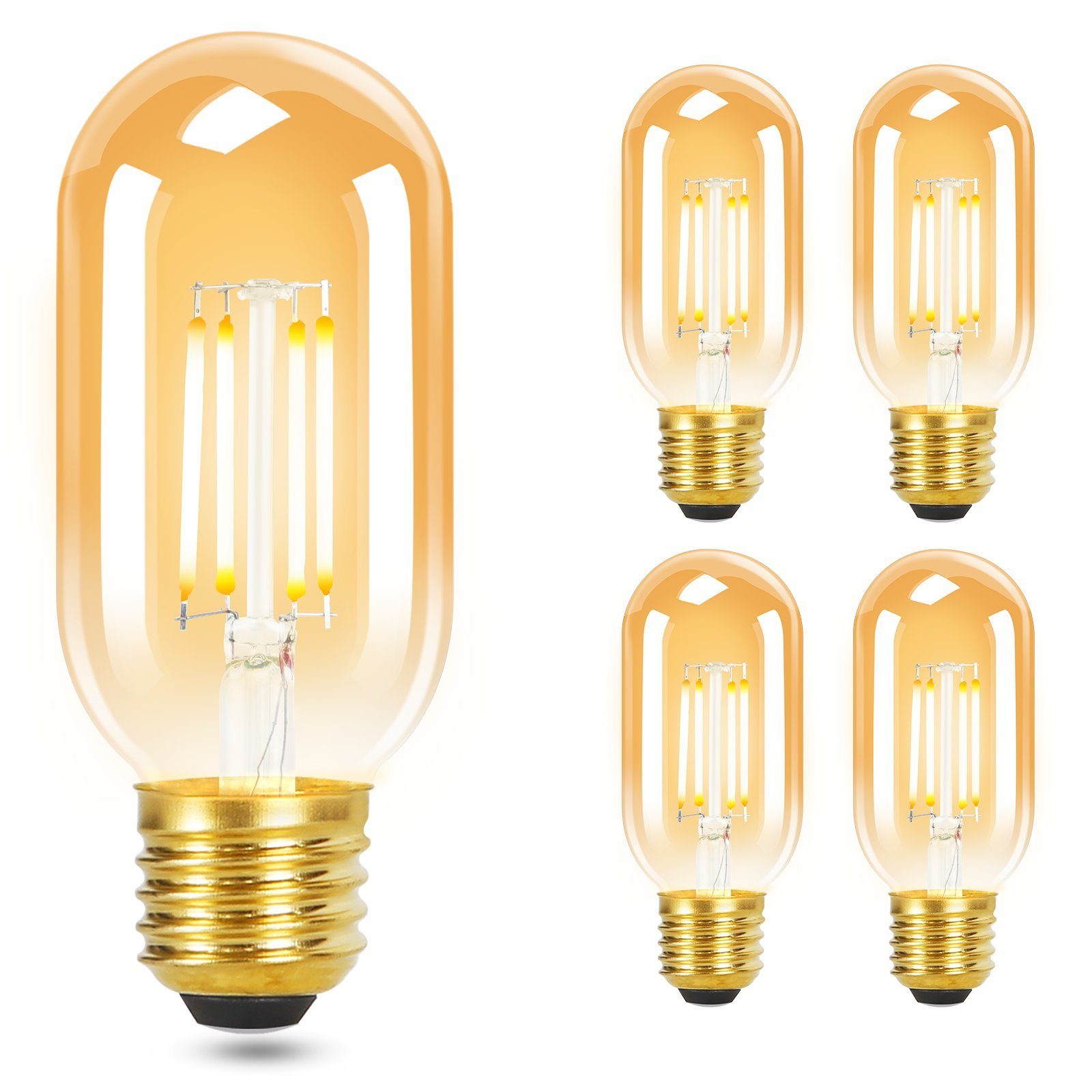 NETTLIFE 4 stk. E27 LED-pærer, varm hvid, Vintage T45, 4 W, 2700 K, Edison-stil energisparepærer, glas