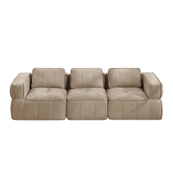 3-personers sofa, minimalistisk, polyester-sandfarvet