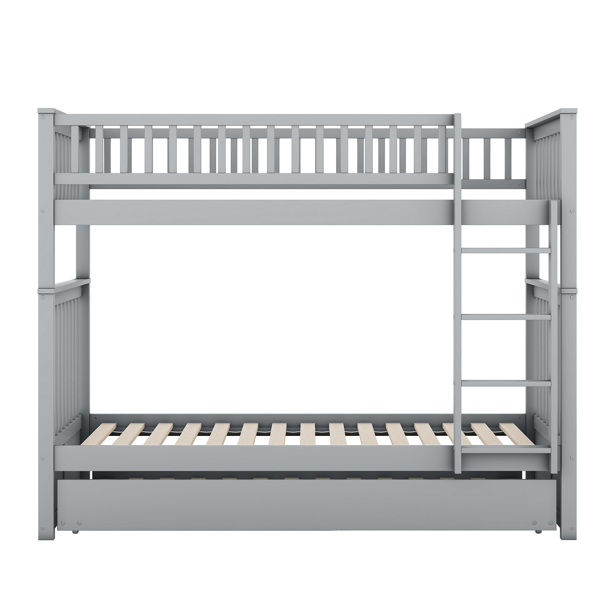 Køjeseng 90 x 200 cm, grå, fyrretræ + MDF, udtrækkelig + gelændere + trappe