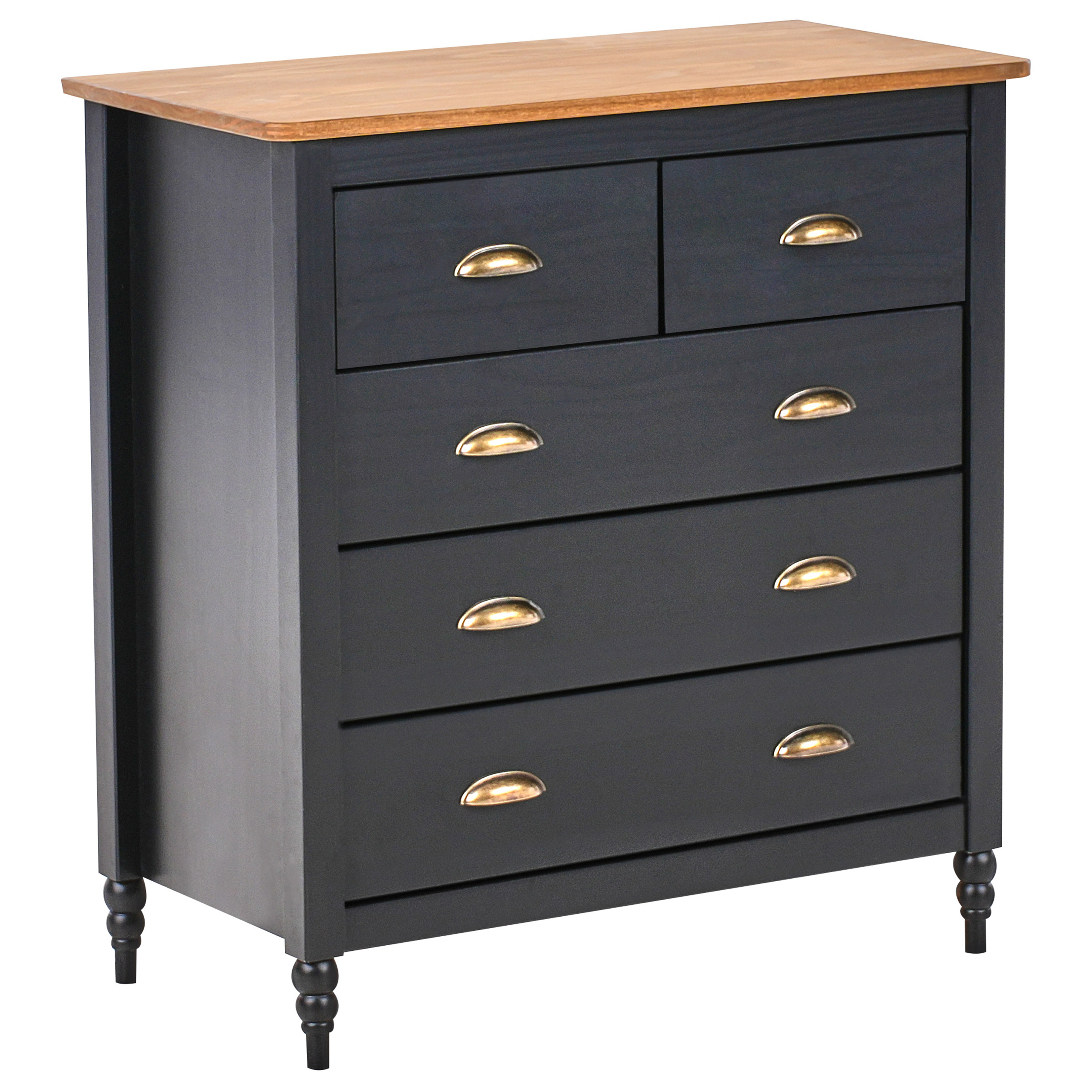 5 skuffers commode SHILLINGTON Fyretræ Sort