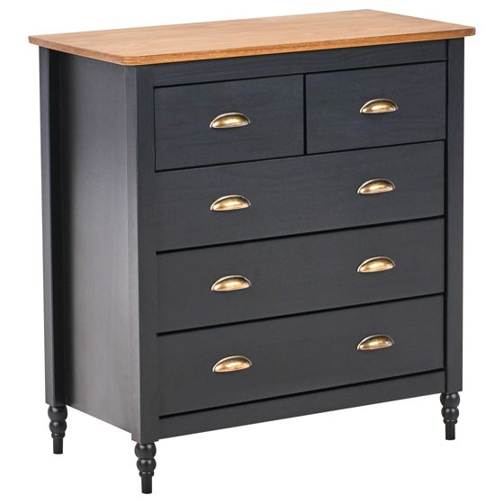 5 skuffers commode SHILLINGTON Fyretræ Sort