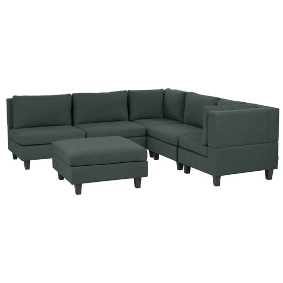 Hjørnesofa modul 5 personers UNSTAD med fodskammel Mørkegrøn Venstrevendt