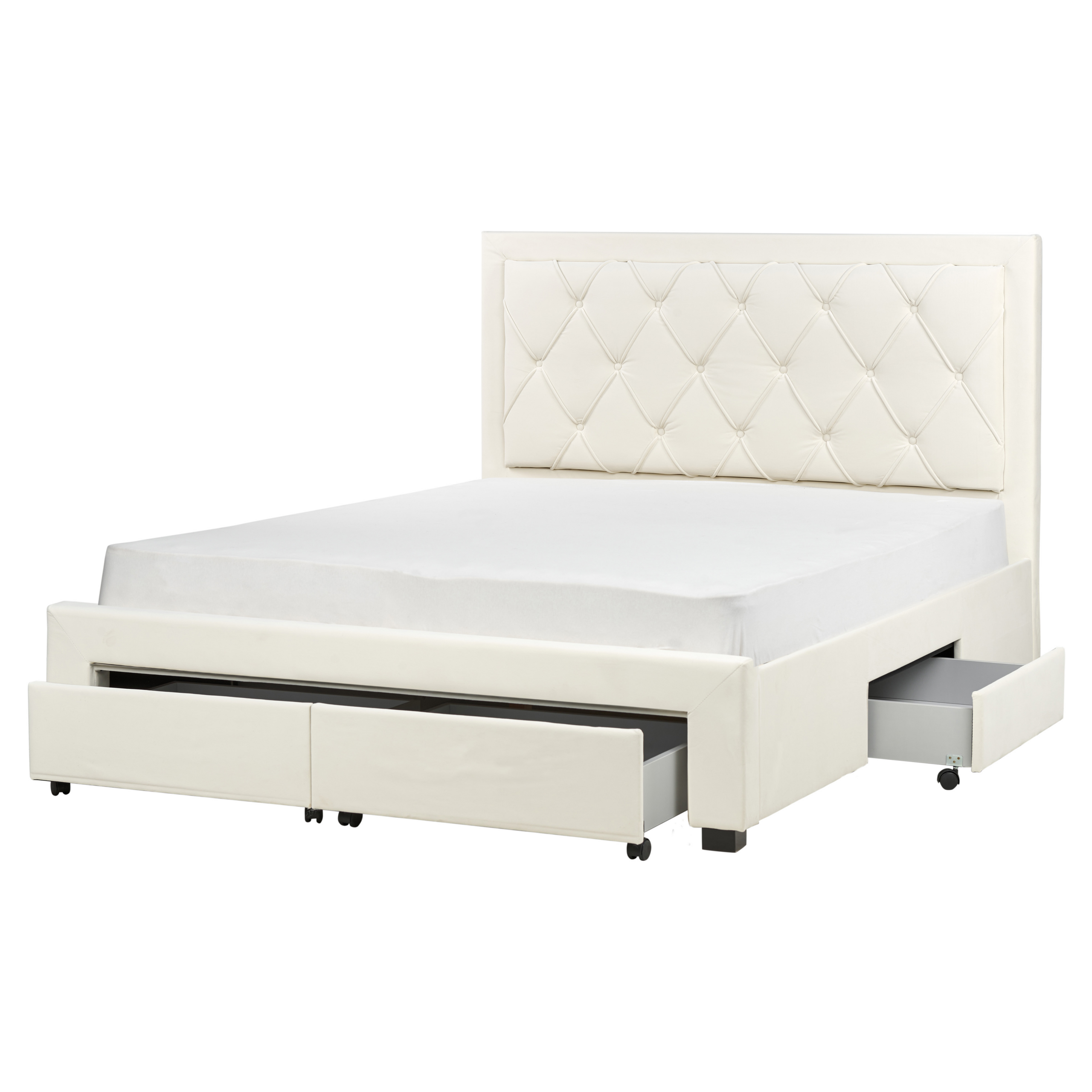 Seng med skuffer til opbevaring LIEVIN Velour Lys Beige 160 x 200 cm